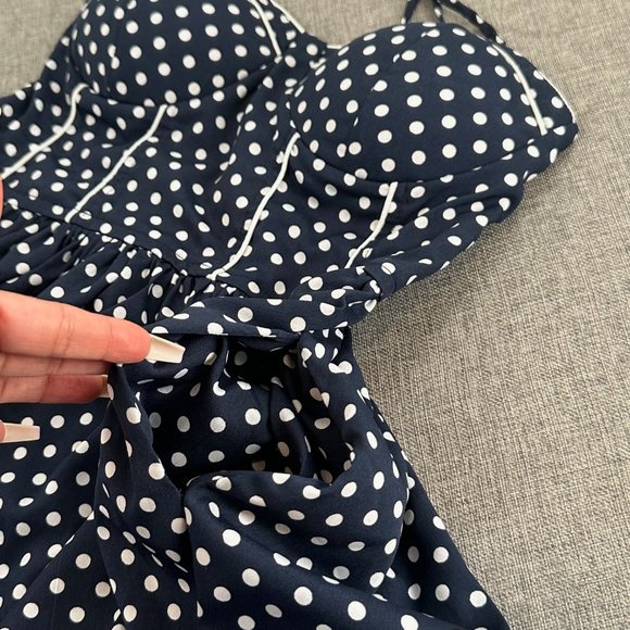 American Rag Polka Dot Mini Dress 50's Inspired Fit & Flare Spaghetti Straps Sma - Picture 11 of 16
